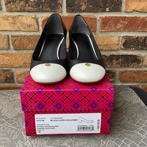 Tory Burch Ethel Pump Two-Tone Block Heel Size 8